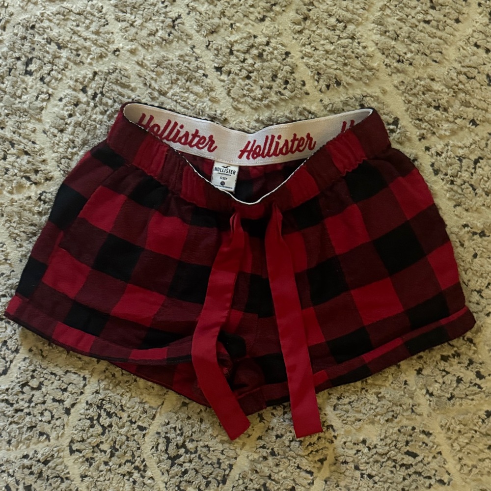 Hollister Black and Red Checkered Shorts